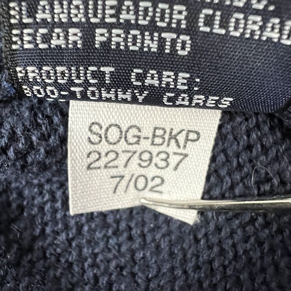 Vtg Y2K Tommy Jeans Cable Knit Stripe Sleeves Navy Blue Men’s XL Oversized Logo - Picture 13 of 15